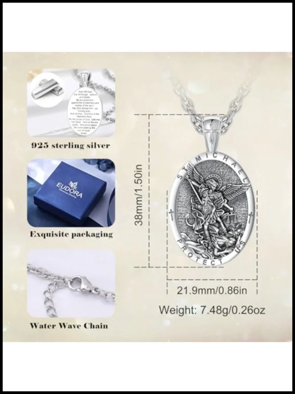 925 Sterling Silver Archangel Michael Pendant Necklace Religious Jewelry Gift